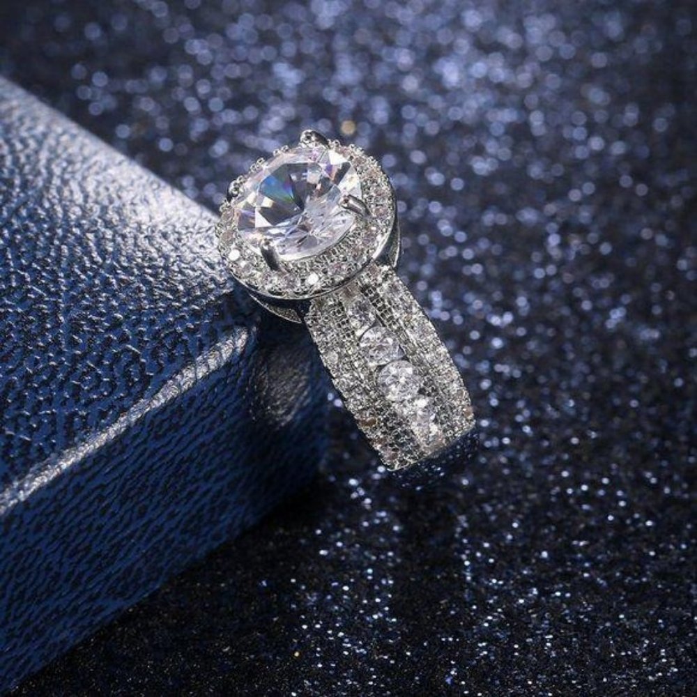 NEW 925 Sterling Silver Round Diamond Halo Ring - Picture 4 of 7